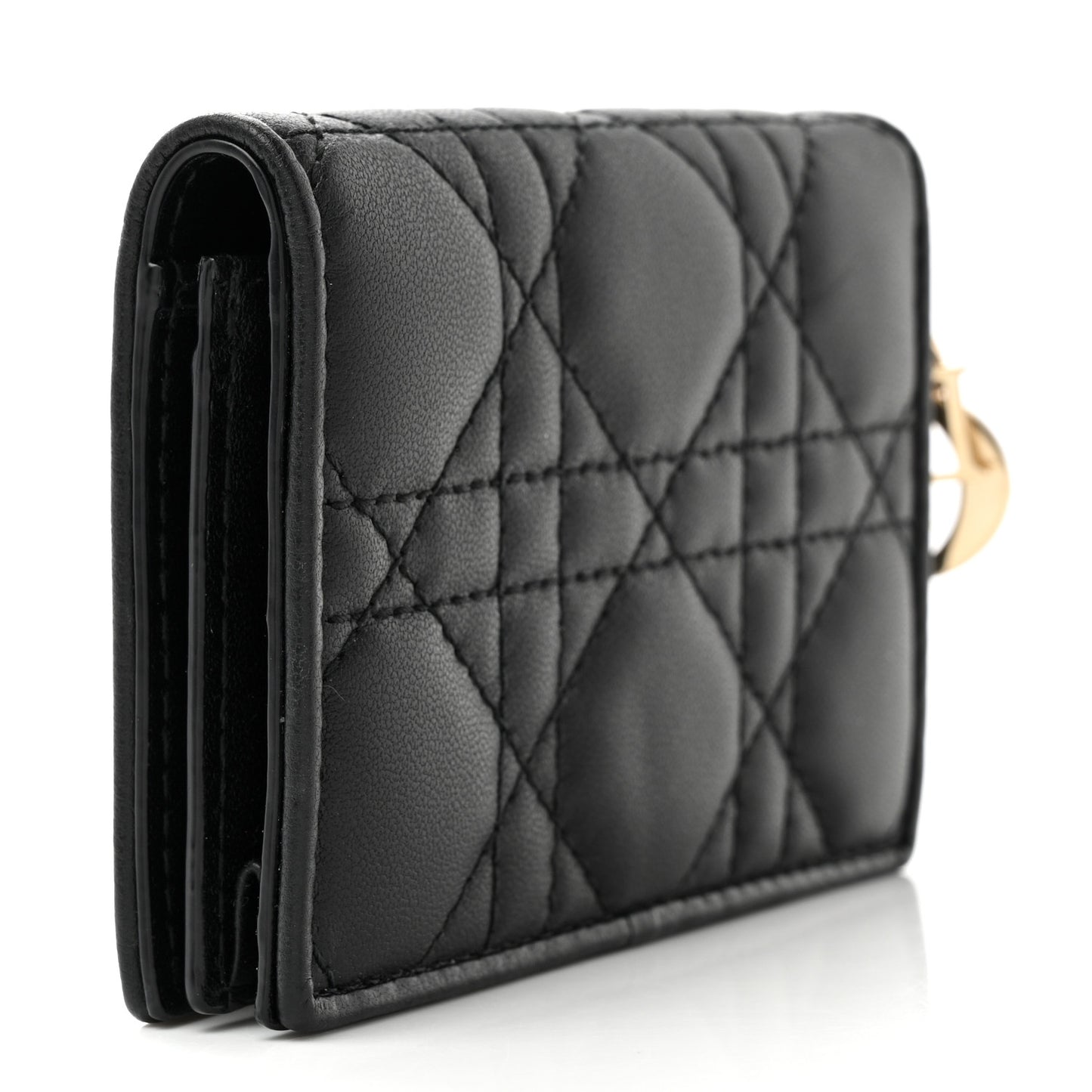 Lambskin Cannage Small Lady Dior Flap Card Holder Black