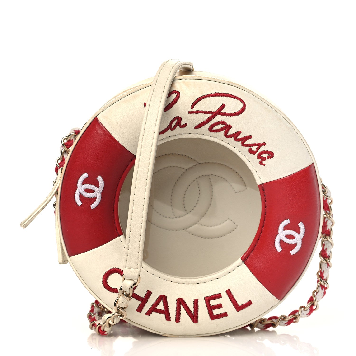 Chanel Lambskin Coco Lifesaver Round Bag Red White 1 of 13