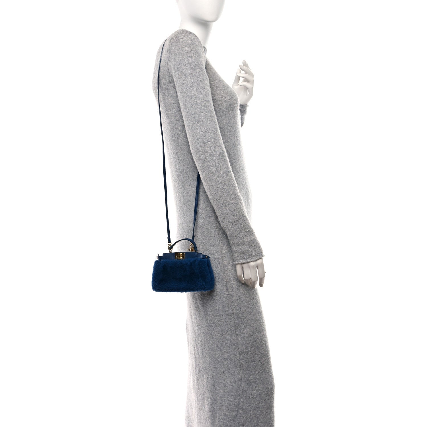 Fendi Shearling Shiny Nappa Micro Peekaboo Iconic Satchel Blue 2 of 10