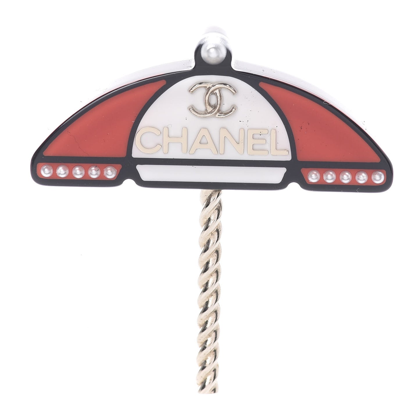 Resin Pearl Umbrella Brooch Gold Red White