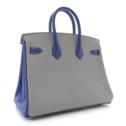 Hermes Epsom Horseshoe Birkin 25 Gris Mouette Bleu Electrique 3 of 10