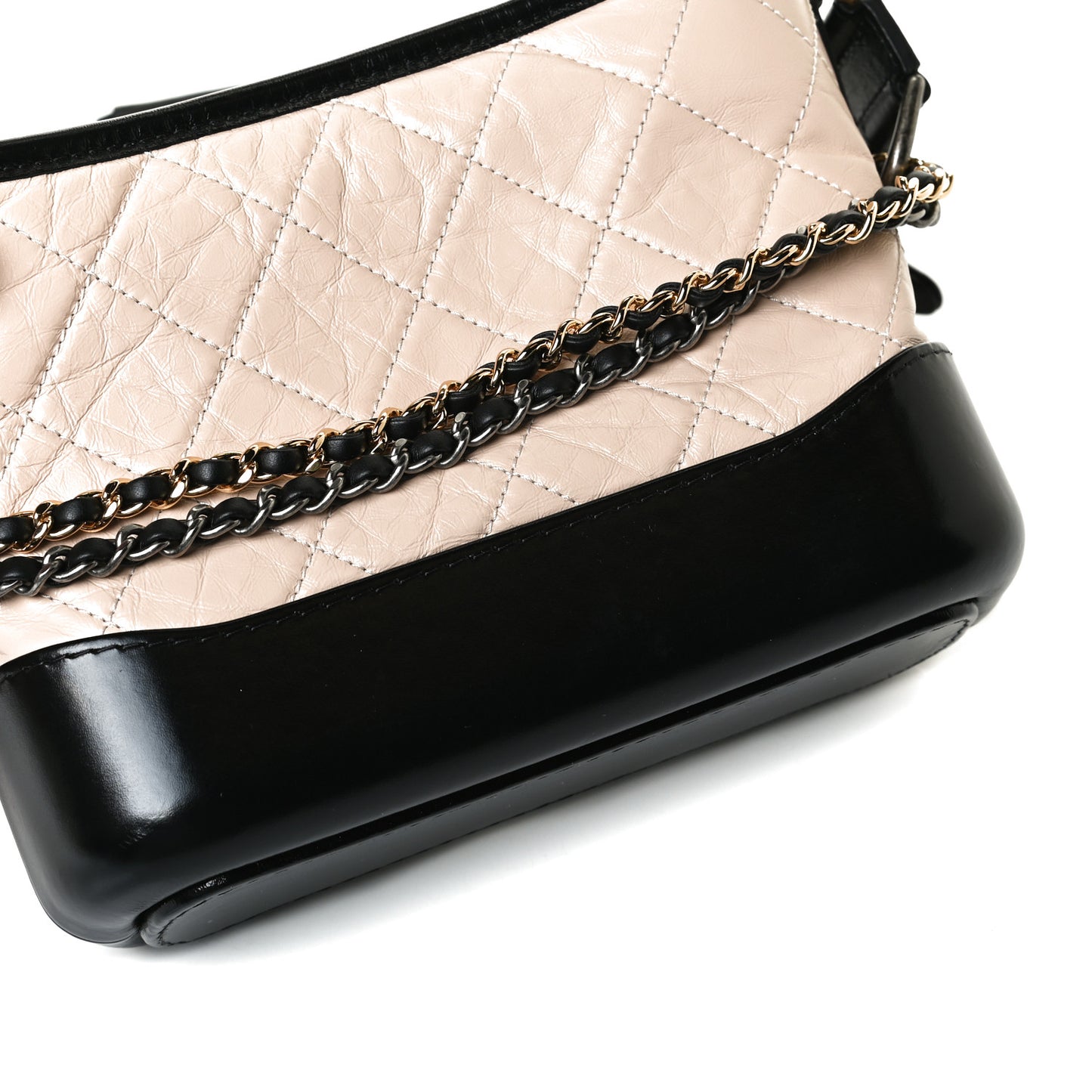 Aged Calfskin Quilted Small Gabrielle Hobo Beige Black