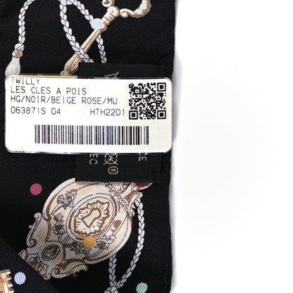 Hermes Silk Les Cles A Pois Twilly Black Beige Rose Multicolor 3 of 4