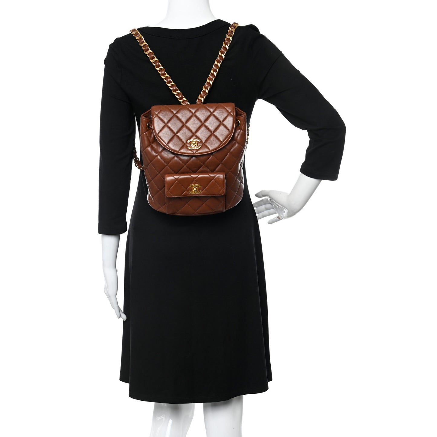 Lambskin Quilted Drawstring Backpack Brown