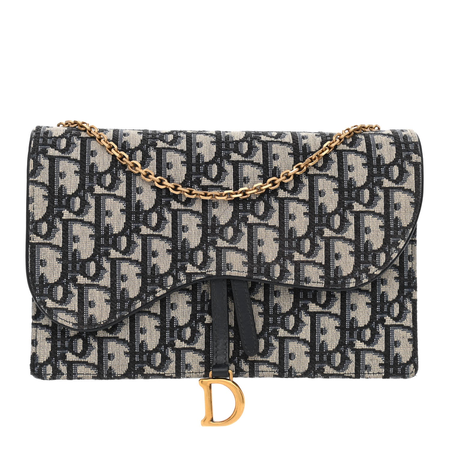 Christian Dior Oblique Saddle Chain Pouch Blue 1 of 12