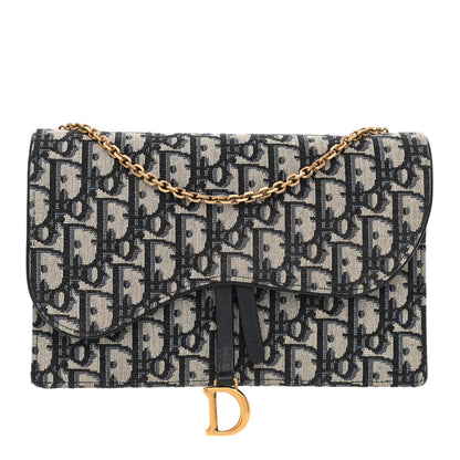 Christian Dior Oblique Saddle Chain Pouch Blue 1 of 12