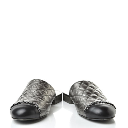 Chanel Iridescent Lambskin Quilted CC Chain Mules 36 Silver Black 5 of 16
