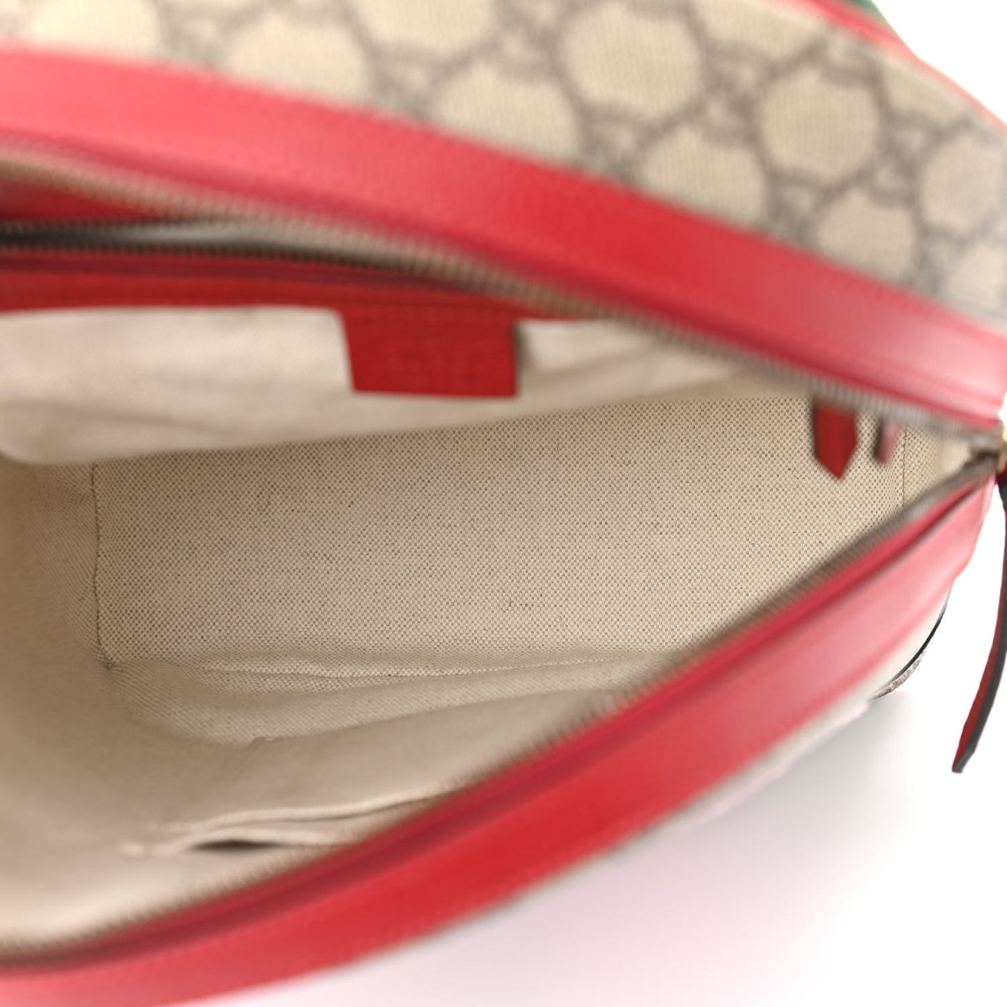 GG Supreme Monogram Web Bosco Patch Dome Backpack Beige Malva Hibiscus Red