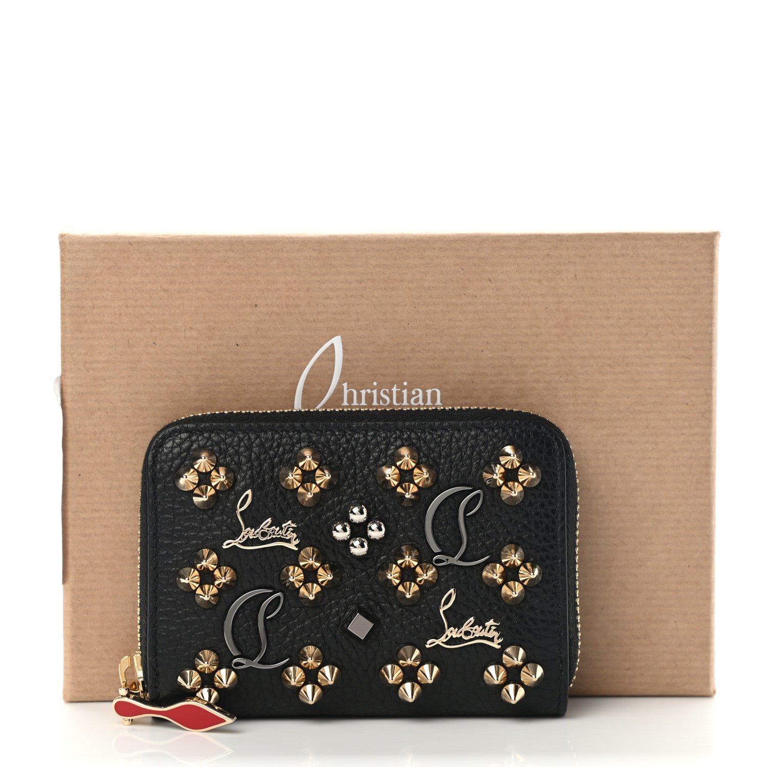 Christian Louboutin Calfskin Panettone Zip Around Coin Purse Black 10 of 10