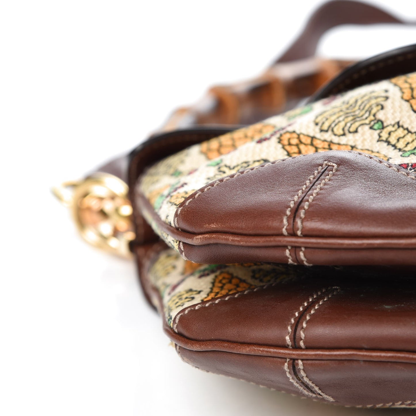 Canvas Pigna Print Peggy Bamboo Top Handle Bag Brown
