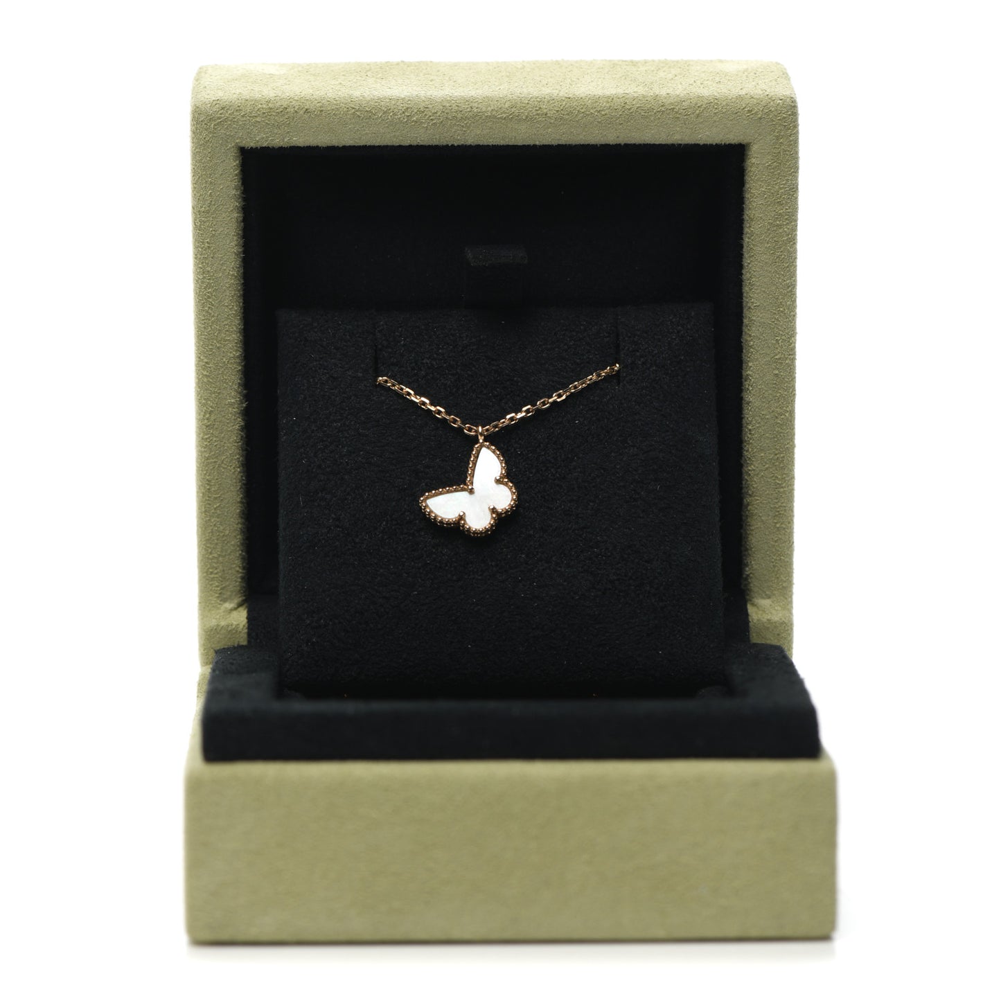 18K Yellow Gold Mother of Pearl Sweet Alhambra Butterfly Pendant Necklace