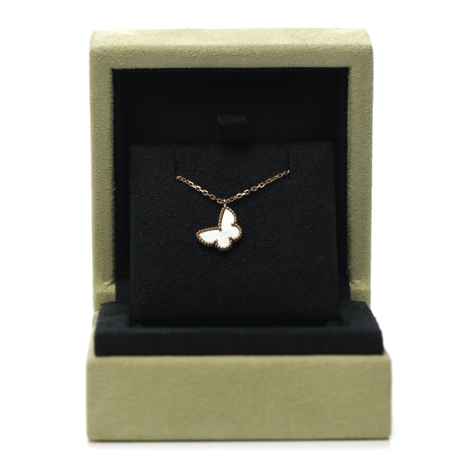 Van Cleef & Arpels 18K Yellow Gold Mother of Pearl Sweet Alhambra Butterfly Pendant Necklace 7 of 7