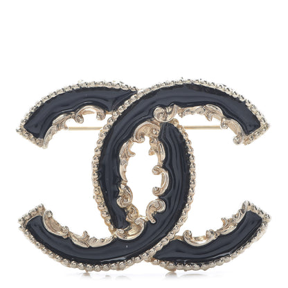 Chanel Enamel CC Baroque Brooch Black Gold 1 of 5