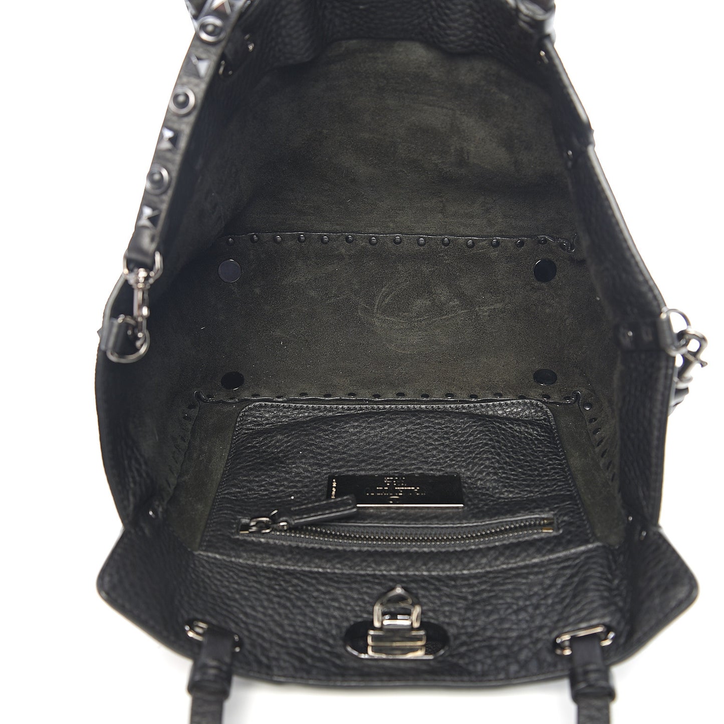 Grained Calfskin Onyx Small Rockstud Rolling Tote Black