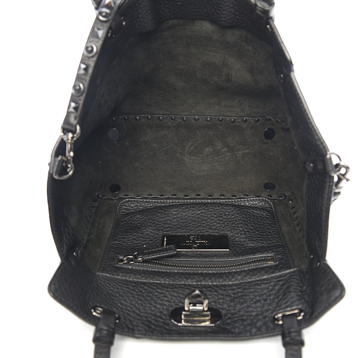 Valentino Garavani Grained Calfskin Onyx Small Rockstud Rolling Tote Black 4 of 9