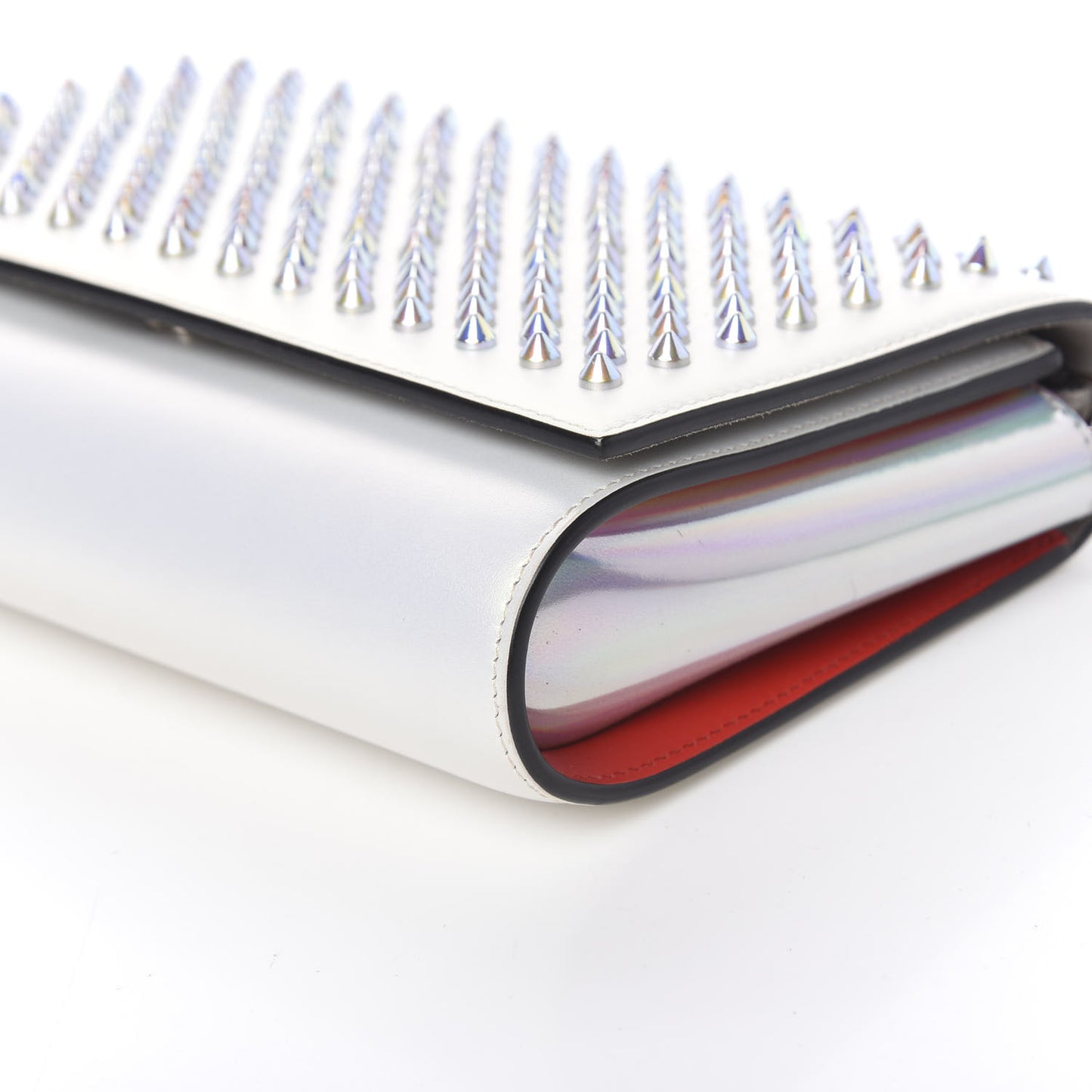 Metallic Calfskin Spikes Multimetal Paloma Clutch White