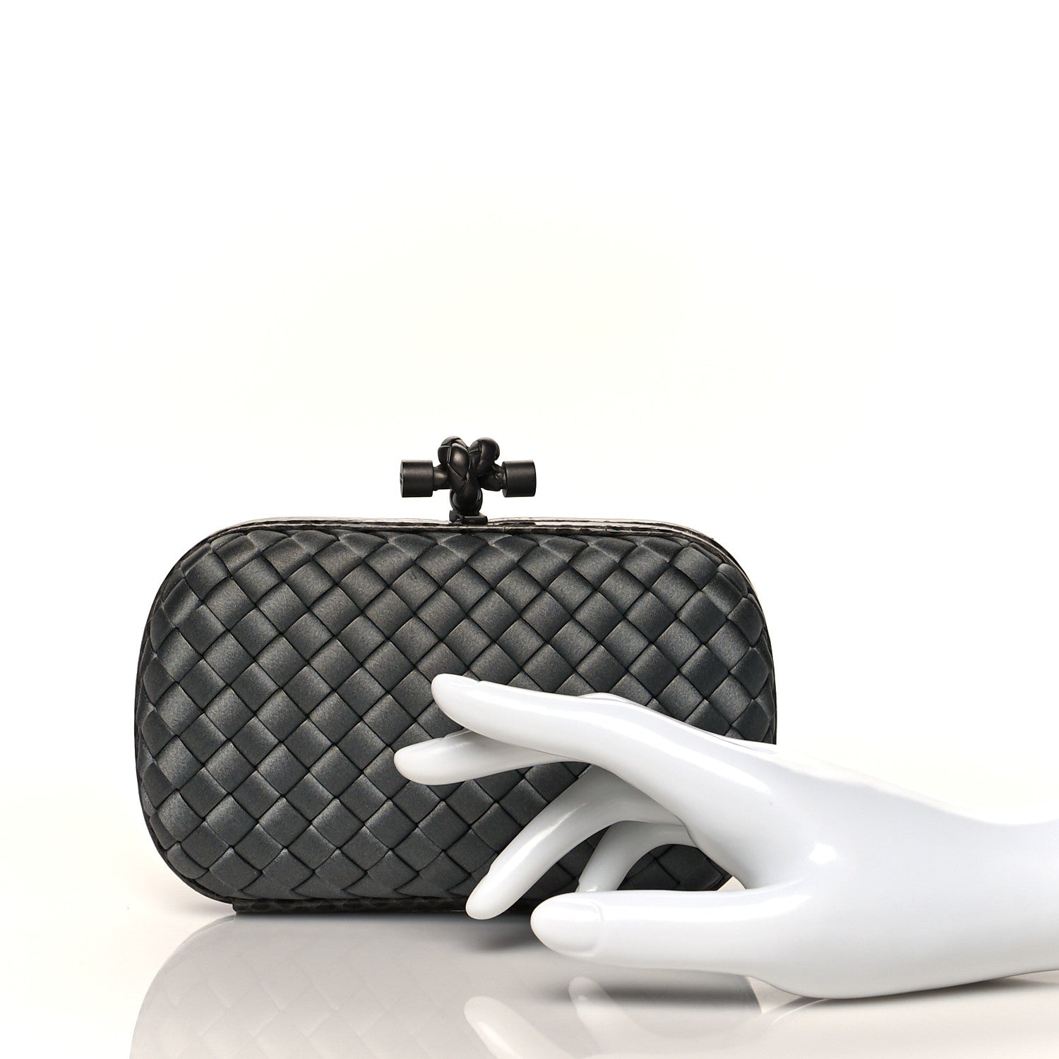Bottega Veneta Satin Intreccio Knot Clutch Grey 2 of 12