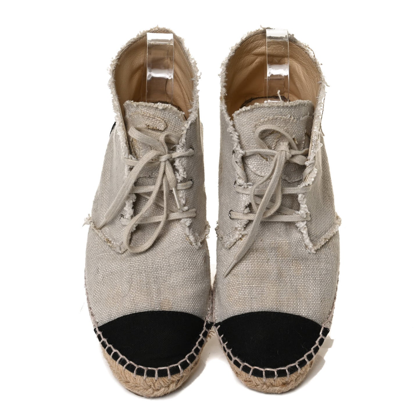 Fabric Lace Up High Top Espadrilles 40 Beige Black