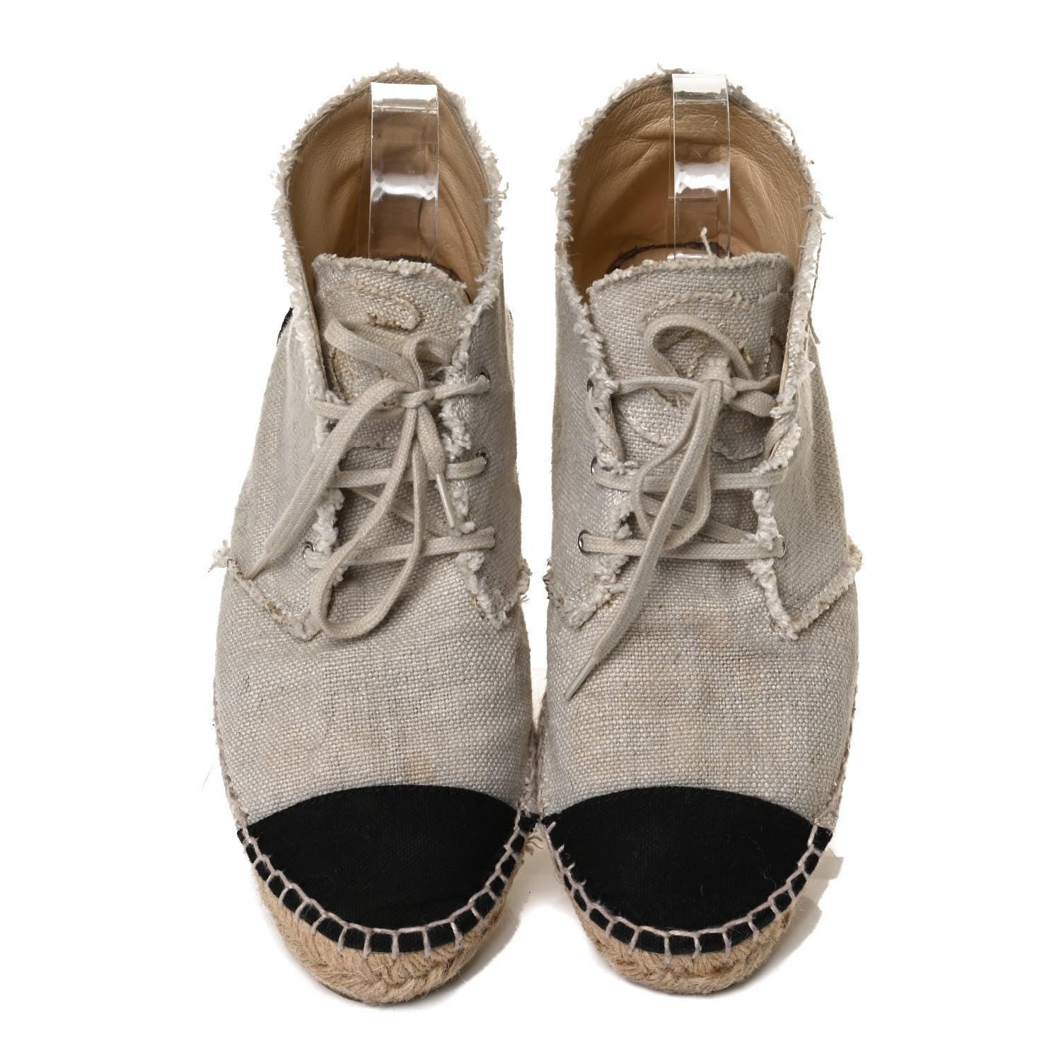 Chanel Fabric Lace Up High Top Espadrilles 40 Beige Black 5 of 13