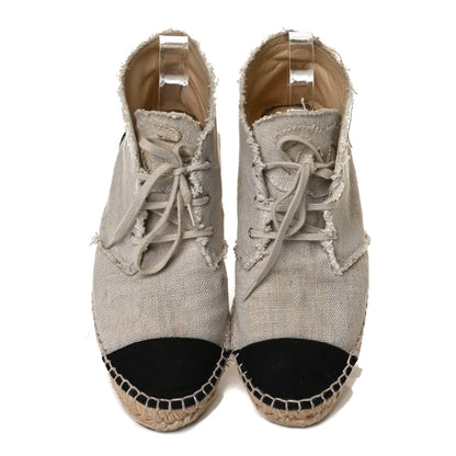 Chanel Fabric Lace Up High Top Espadrilles 40 Beige Black 5 of 13