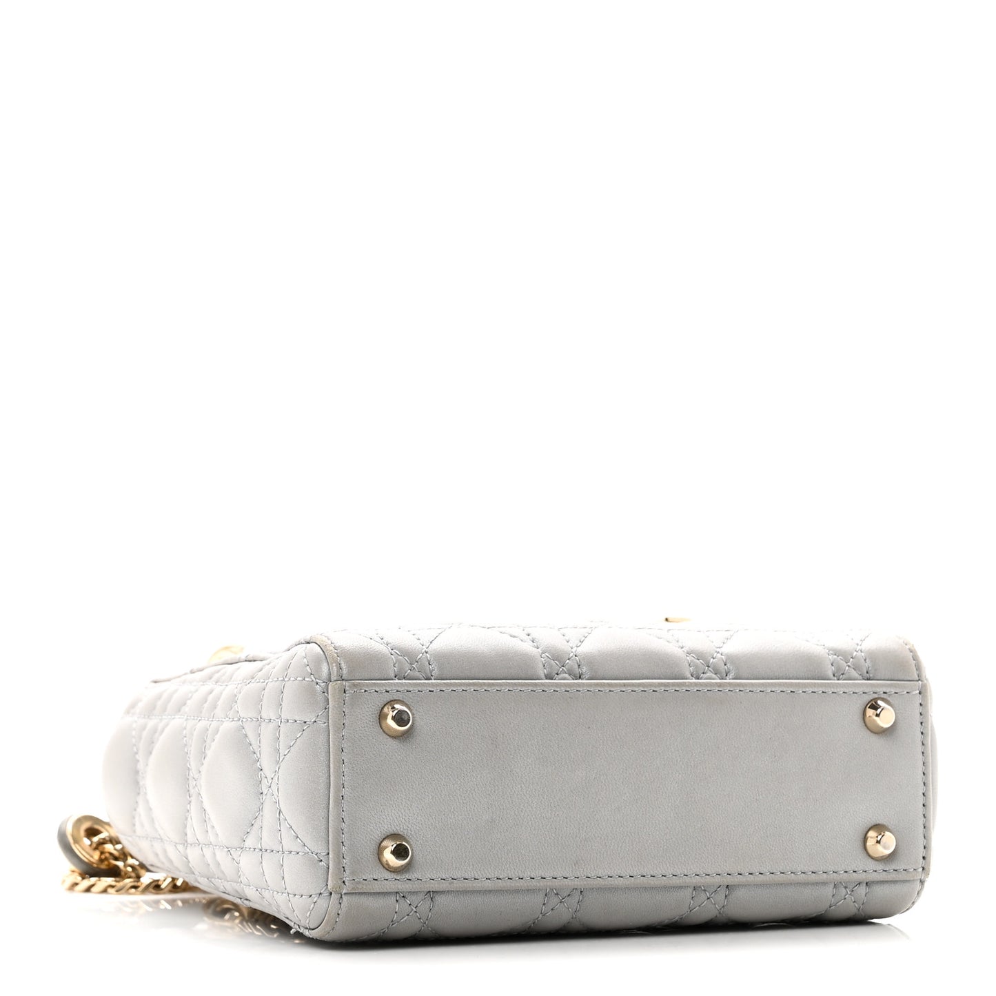 Metallic Lambskin Cannage Mini Lady Dior Grey