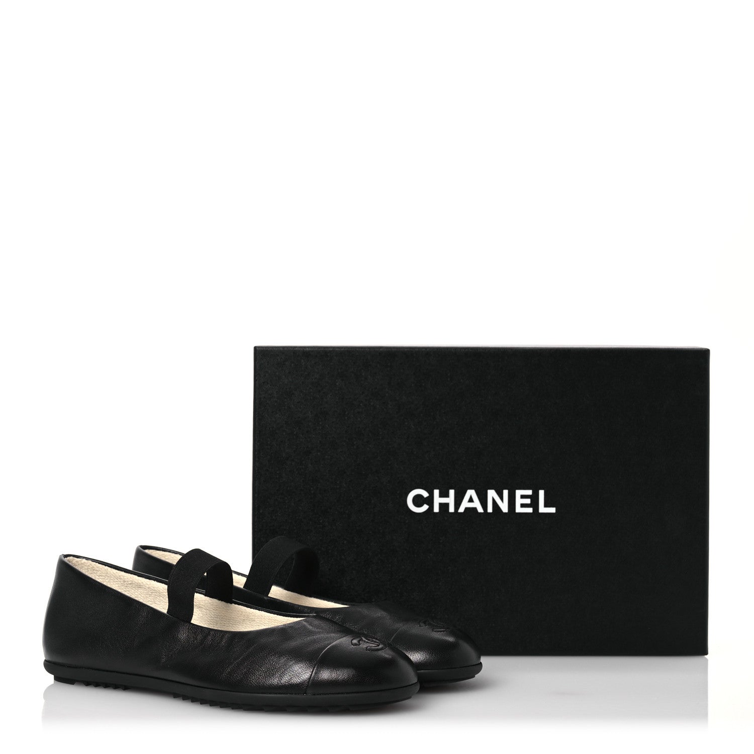 Chanel Lambskin Cap Toe CC Mary Jane Flats 38 Black 10 of 11