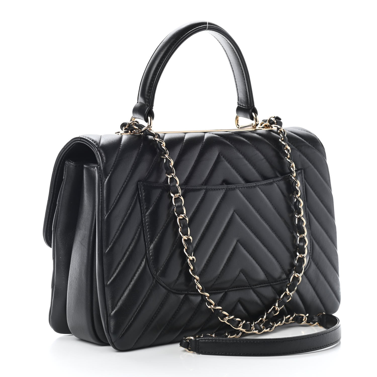 Chanel Lambskin Chevron Quilted Medium Trendy CC Dual Handle Flap Bag Black 3 of 9