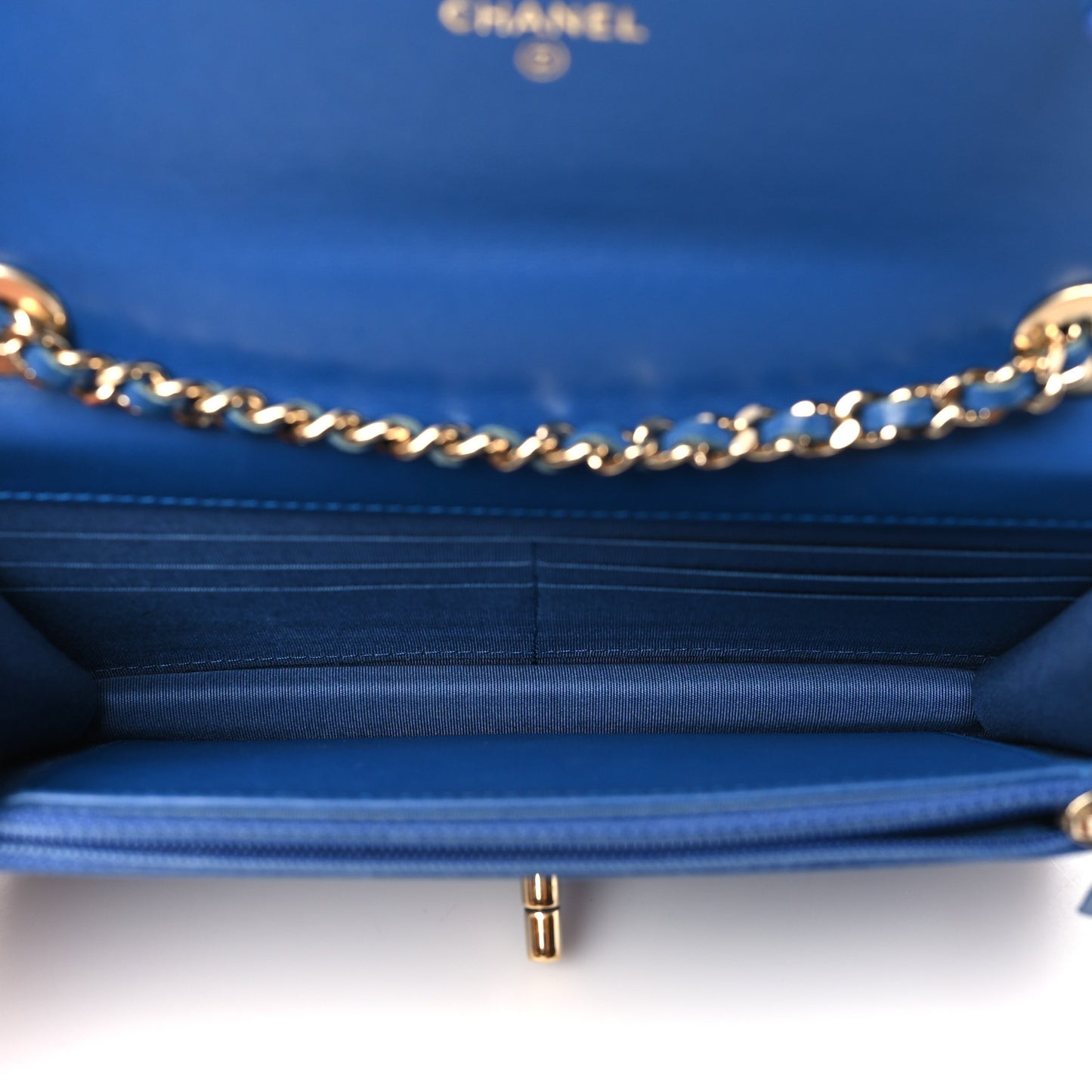 Lambskin Chevron Quilted Trendy CC Wallet On Chain WOC Blue