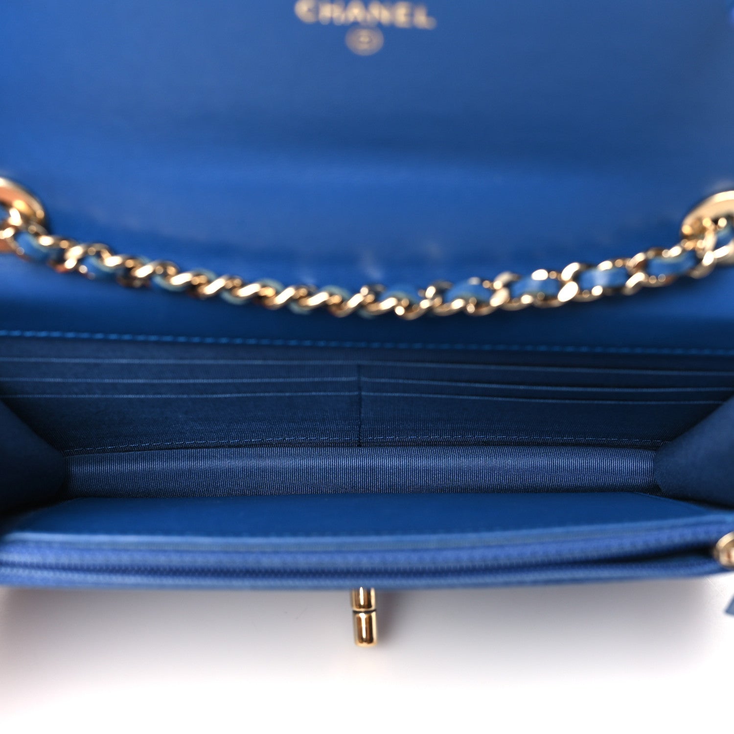 Chanel Lambskin Chevron Quilted Trendy CC Wallet On Chain WOC Blue 5 of 11
