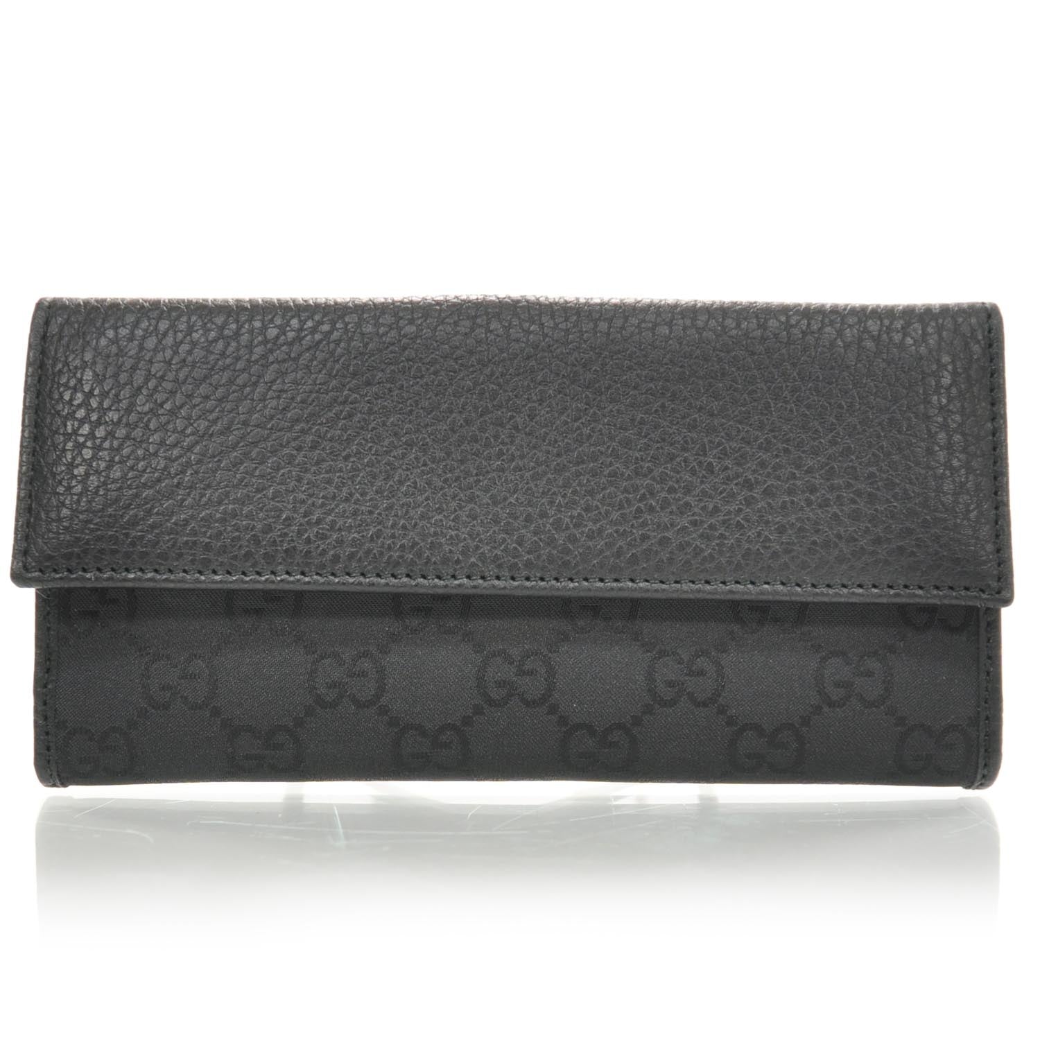 Gucci Monogram Nylon Leather Continental Wallet Black 1 of 8