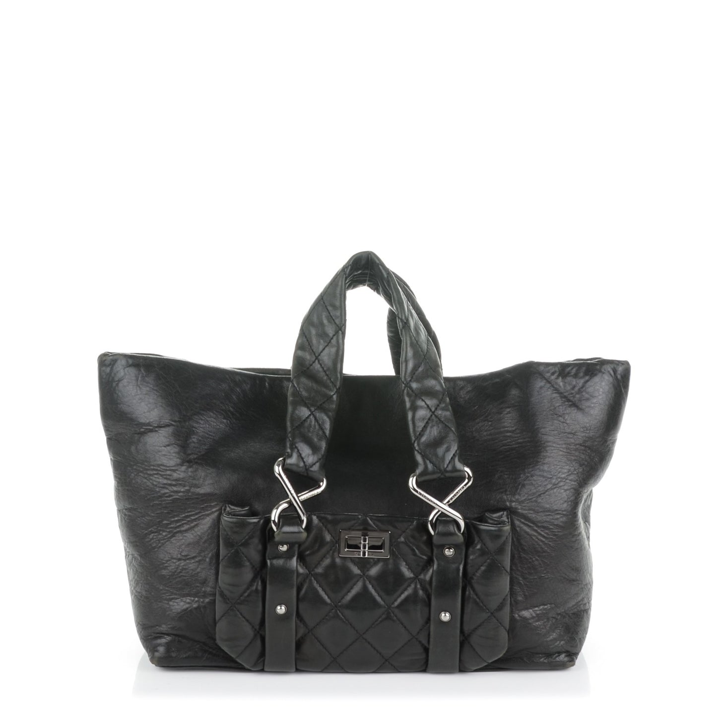 Lambskin Quilted 8 Knots Tote Black