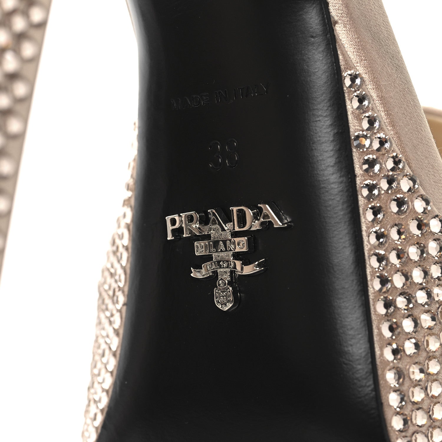 Prada Satin Crystal Triangle Logo 40/135mm Platform Sandals 38