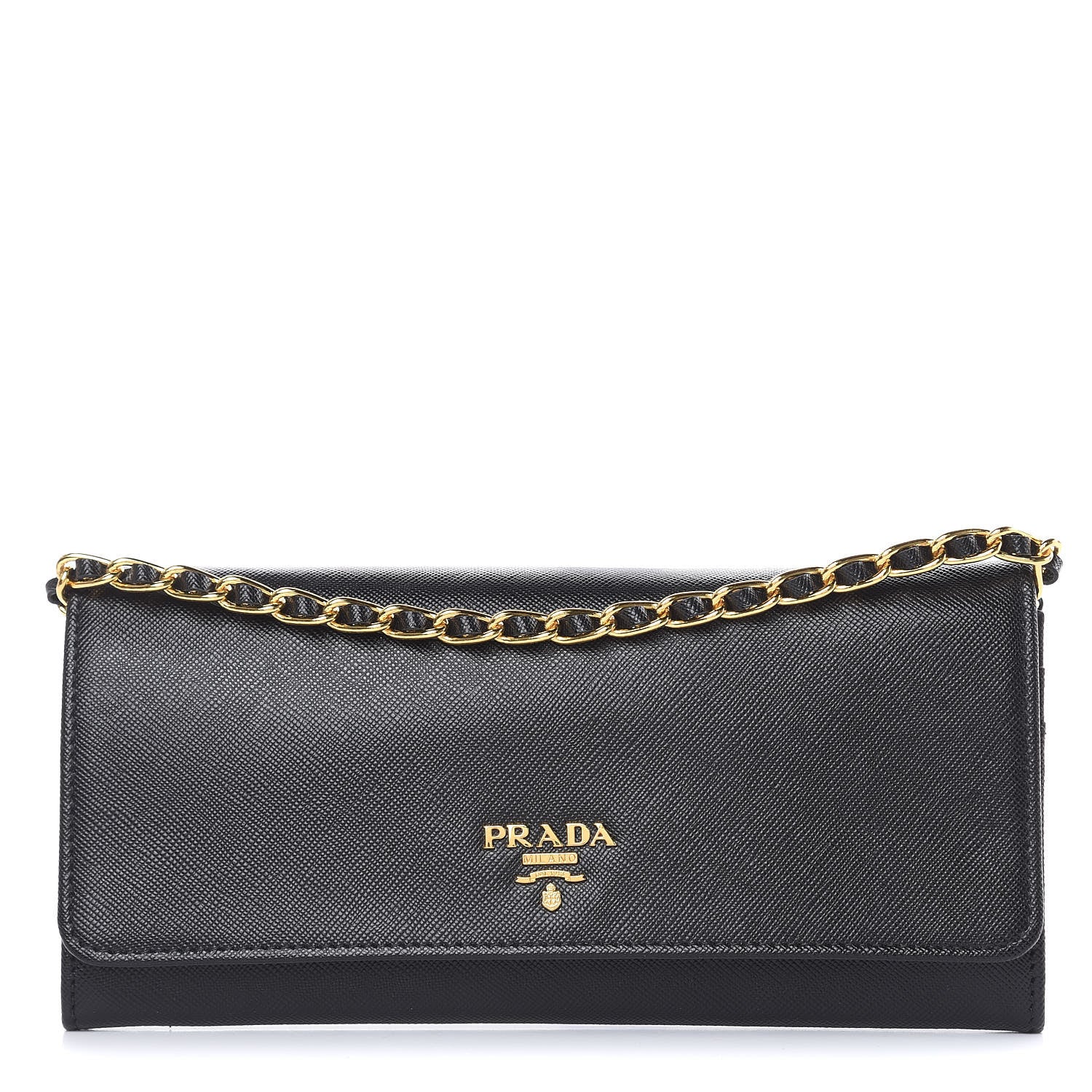 Prada Saffiano Metal Oro Chain Wallet Black 1 of 11