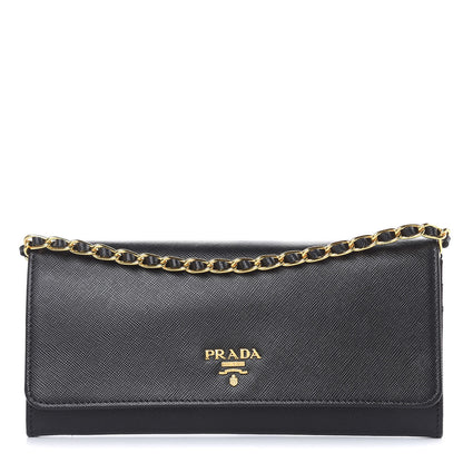 Prada Saffiano Metal Oro Chain Wallet Black 1 of 11