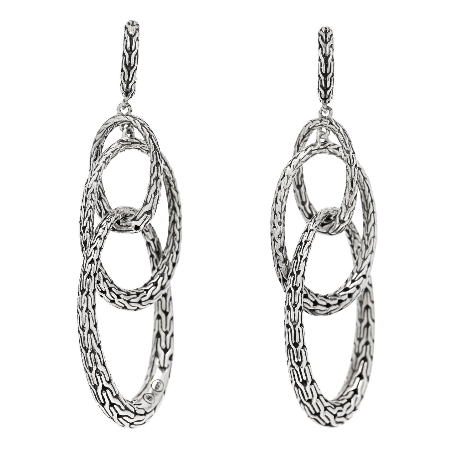 Sterling Silver Classic Chain Interlocking Drop Earrings