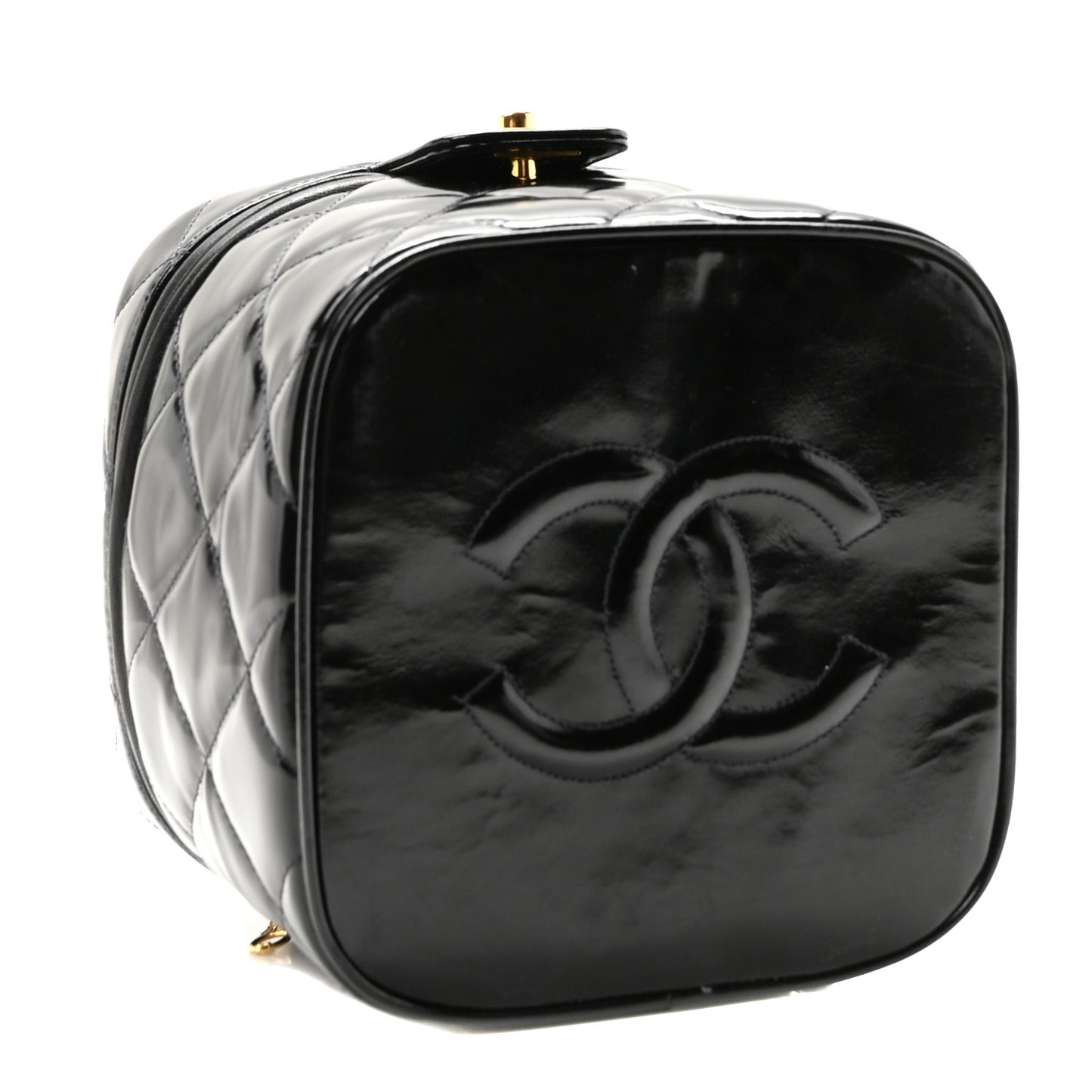 Patent Quilted Top Handle Vanity Case Black