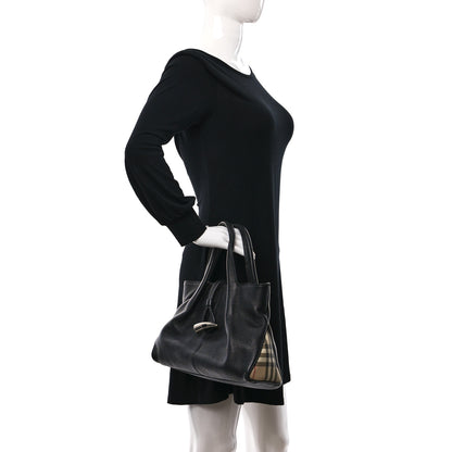 Burberry Grainy Calfskin House Check Horn Toggle Tote Black 2 of 9