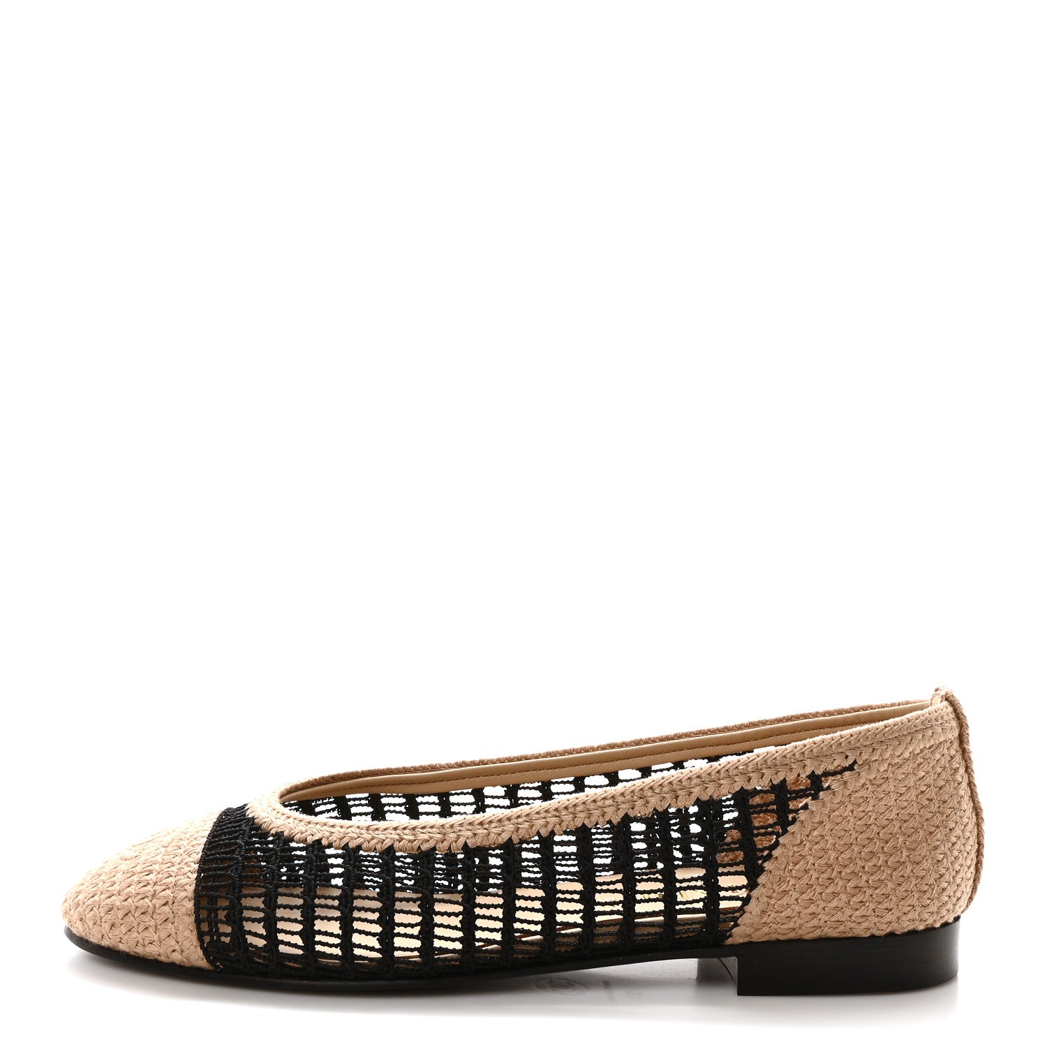 Chanel Raffia Cap Toe Ballerina Flats 37 Black Beige 1 of 9