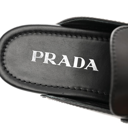 Prada Natural Calfskin Metal Triangle Logo 45mm Clogs 38 Black 7 of 12