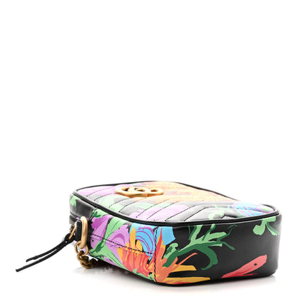 Gucci X KEN SCOTT Calfskin Matelasse Floral Infinity Mini GG Marmont Crossbody Bag Black Pink 4 of 10