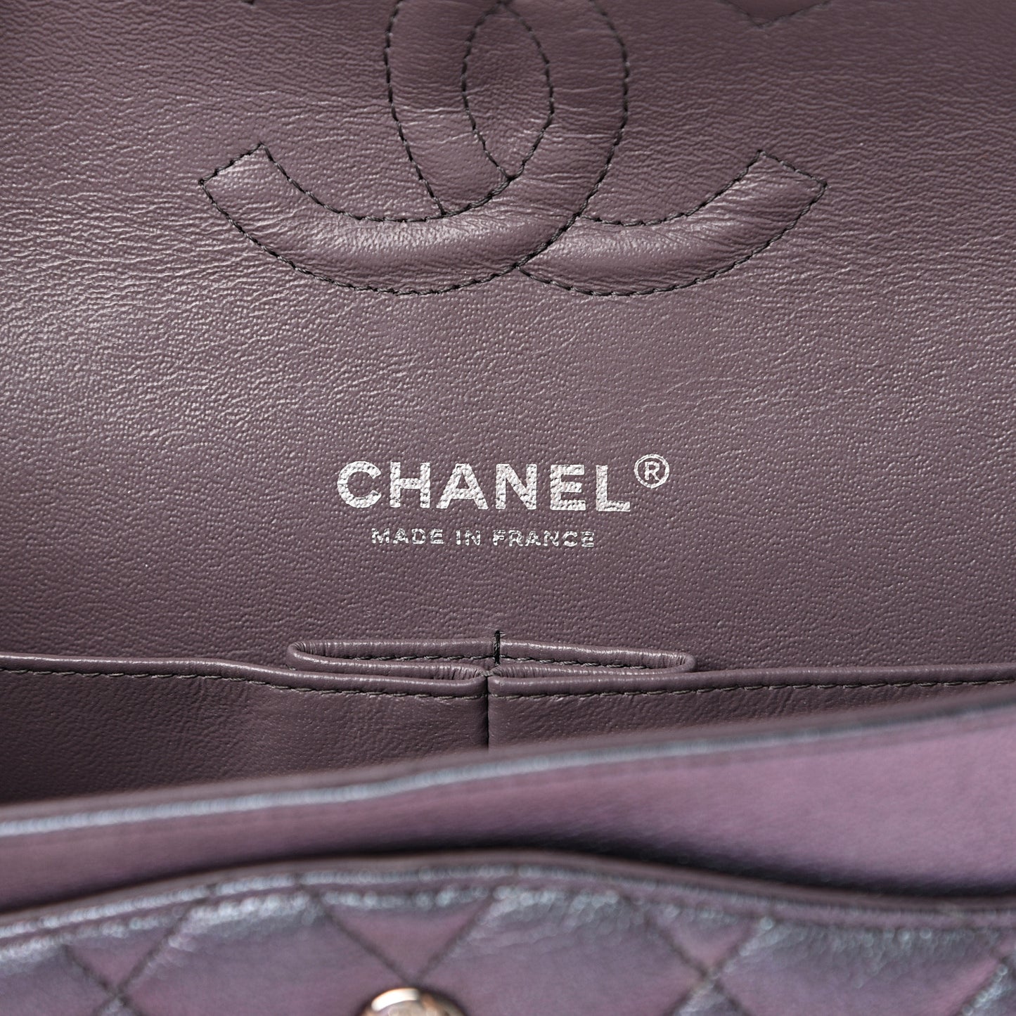Iridescent Goatskin Quilted Medium Double Flap Purple