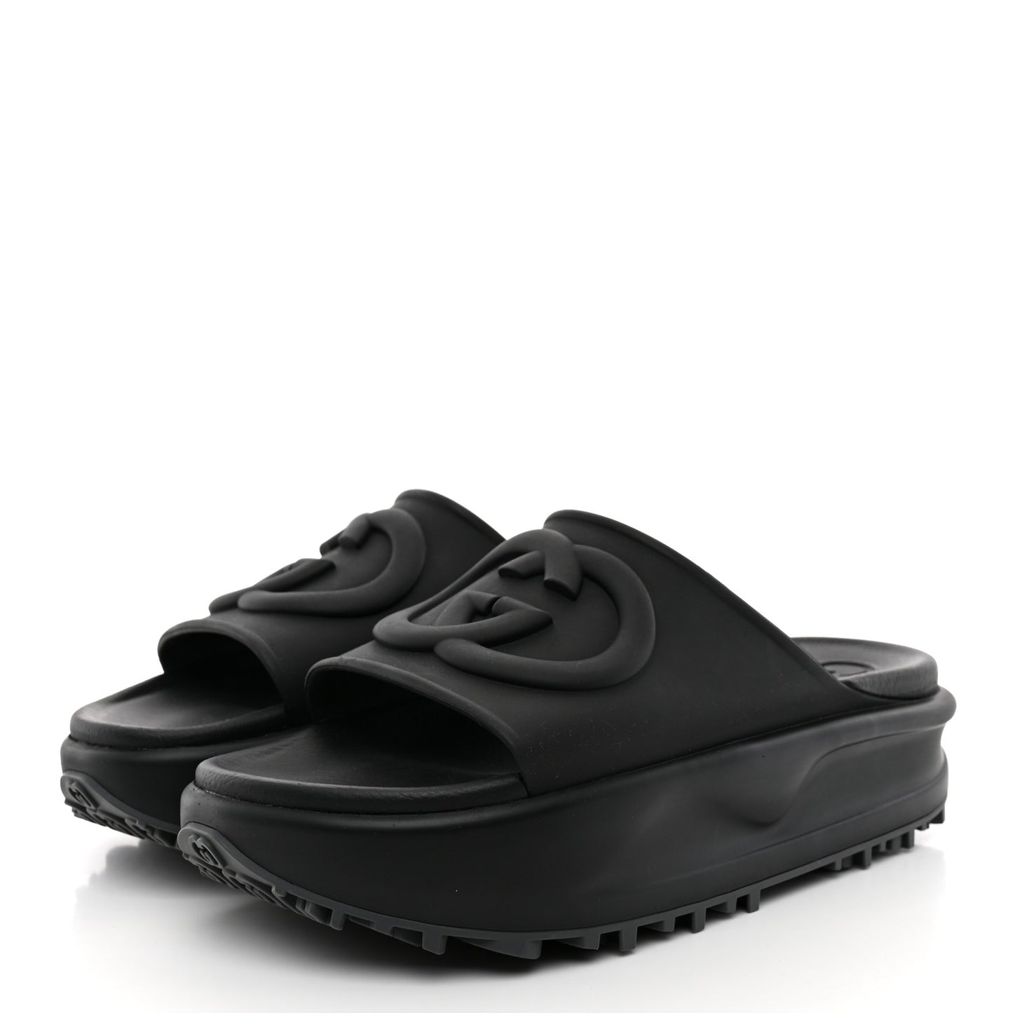Soft Rubber Womens Interlocking G Platform 42mm Slide Sandals 41 Black