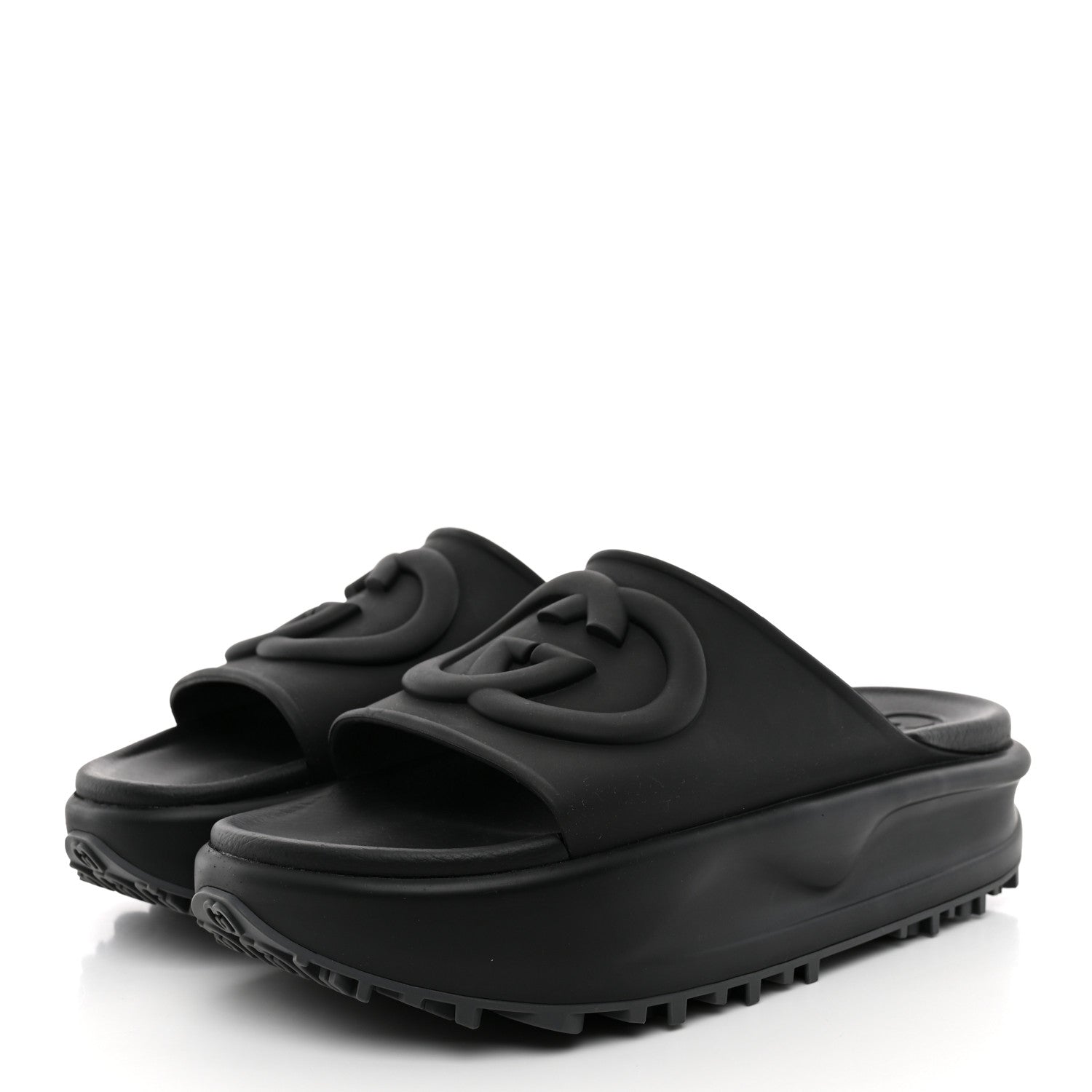 Gucci Soft Rubber Womens Interlocking G Platform 42mm Slide Sandals 41 Black 4 of 10