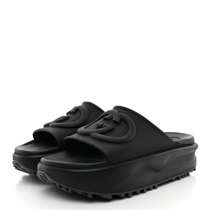 Gucci Soft Rubber Womens Interlocking G Platform 42mm Slide Sandals 41 Black 4 of 10