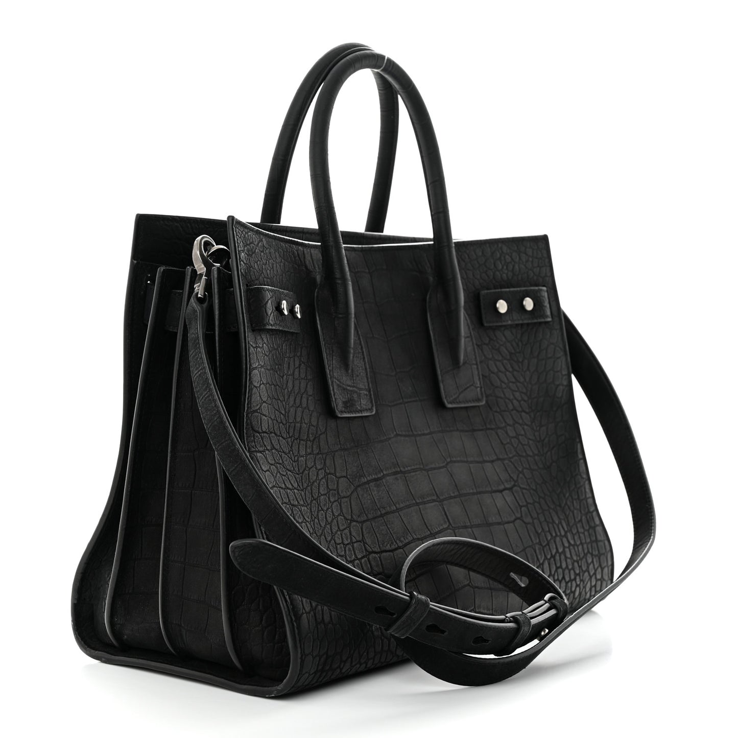 Crocodile Embossed Suede Small Supple Sac de Jour Black