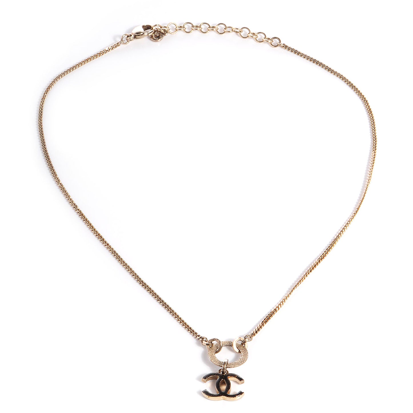 Textured Ring Enamel CC Necklace Black