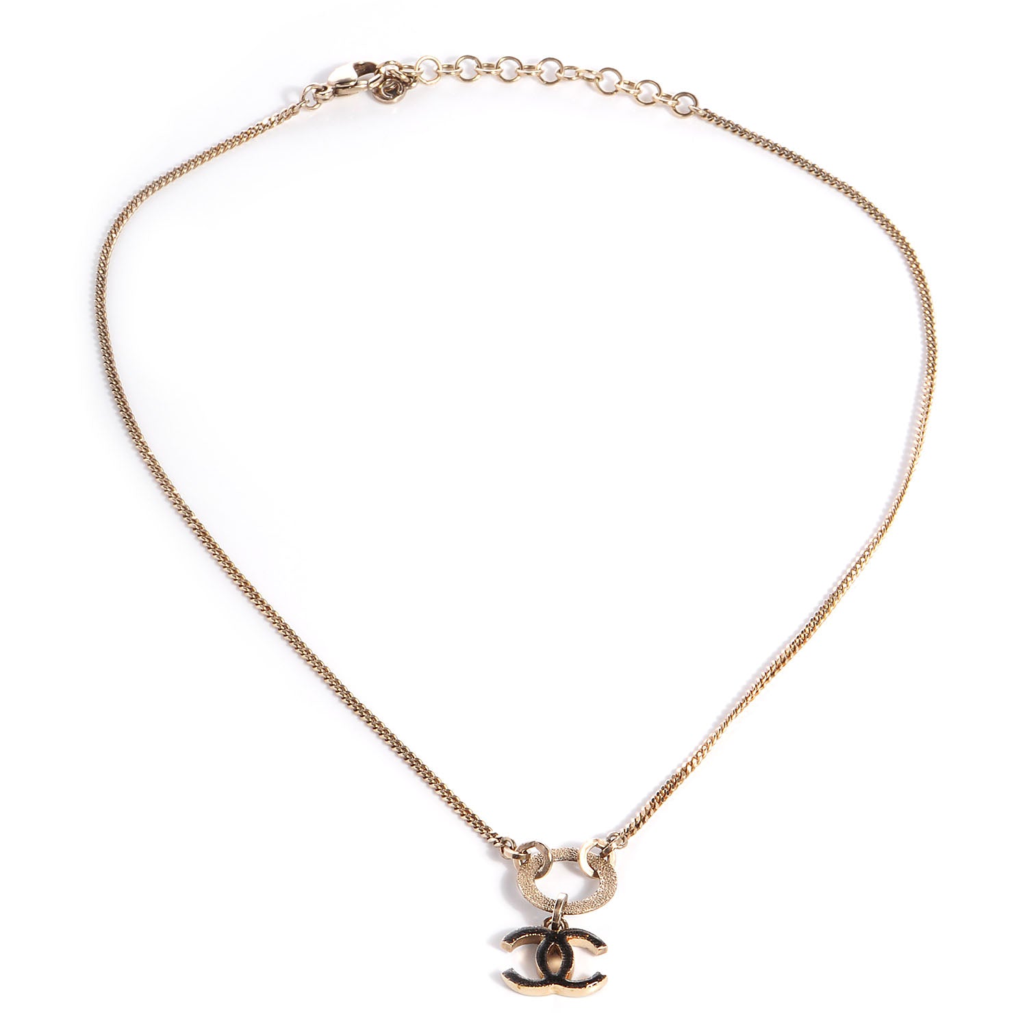 Chanel Textured Ring Enamel CC Necklace Black 3 of 6