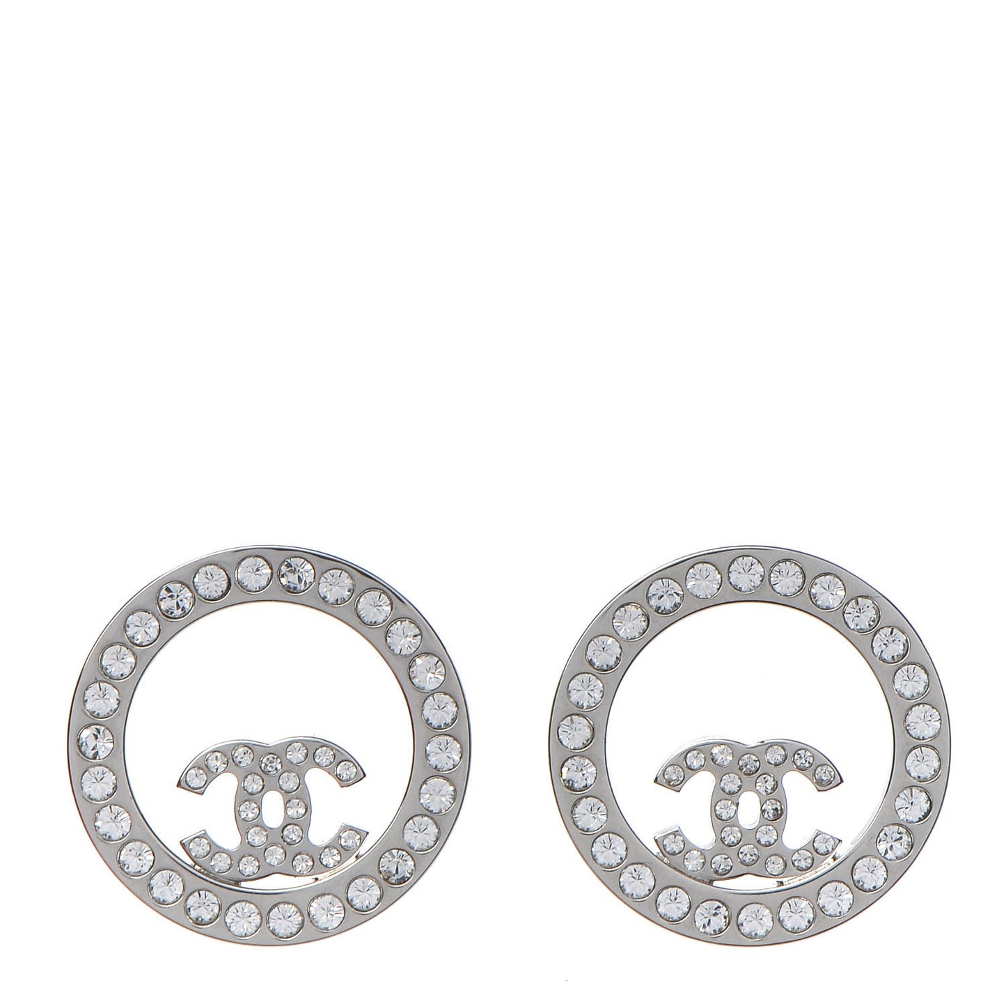 Crystal CC Round Earrings Silver
