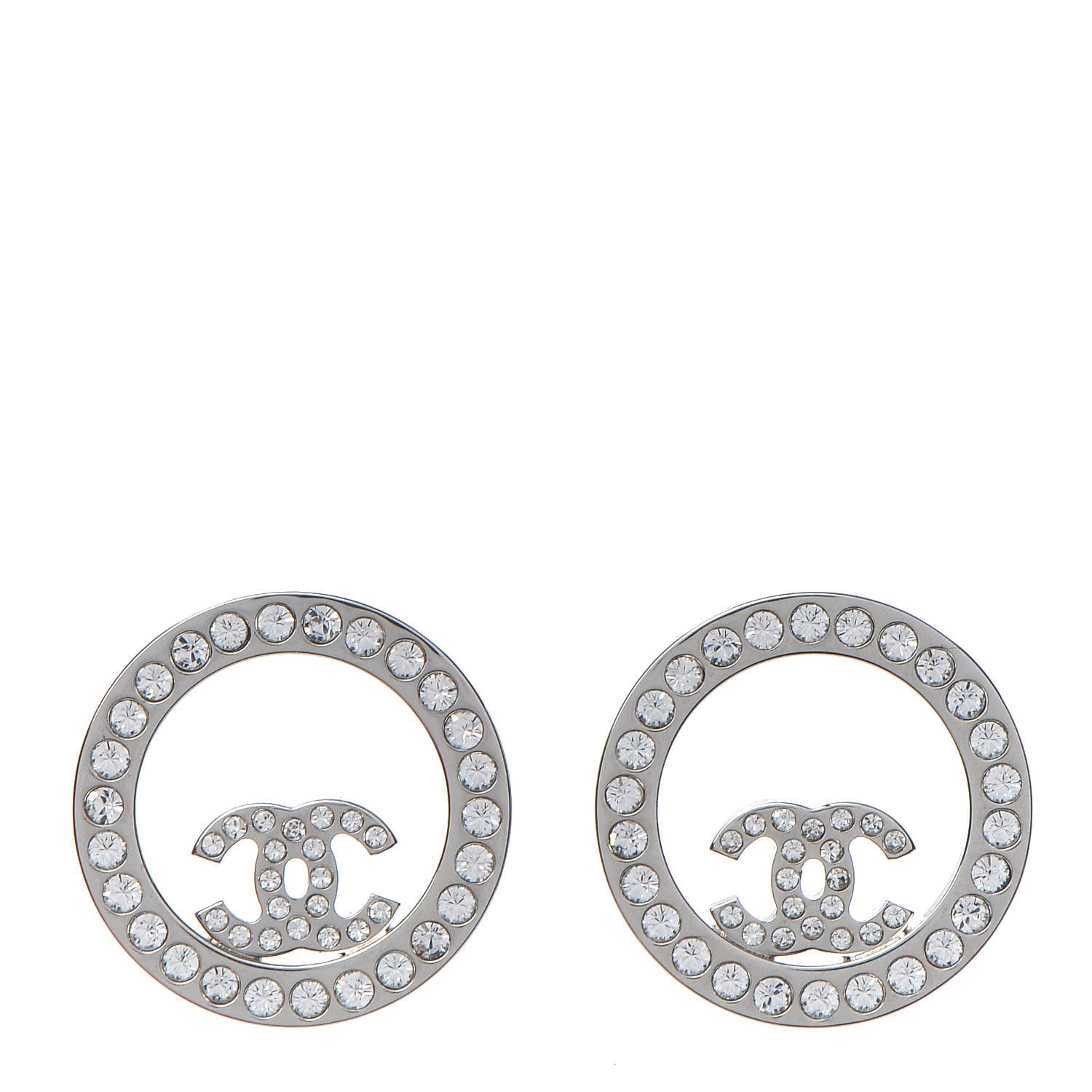 Chanel Crystal CC Round Earrings Silver 1 of 6