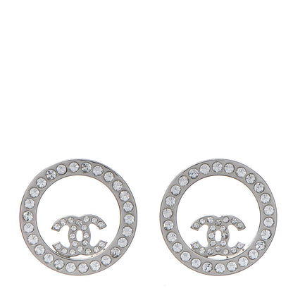 Chanel Crystal CC Round Earrings Silver 1 of 6